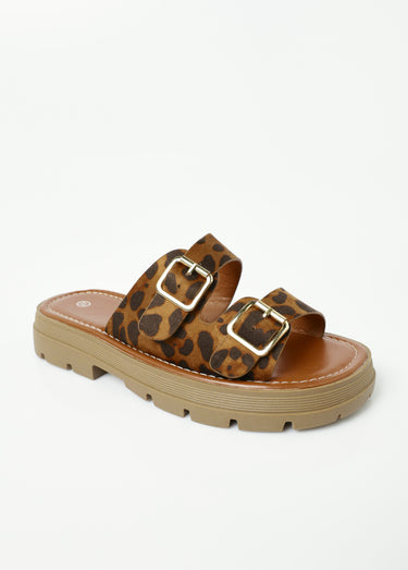 Sandales semelle compensée avec boucles Leopard