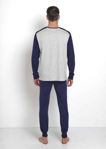 Pyjama long en coton avec logo Bleu