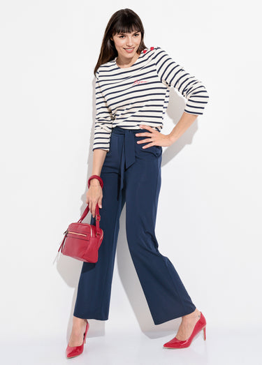 Pantalon fluide extensible à ceinturer Marine