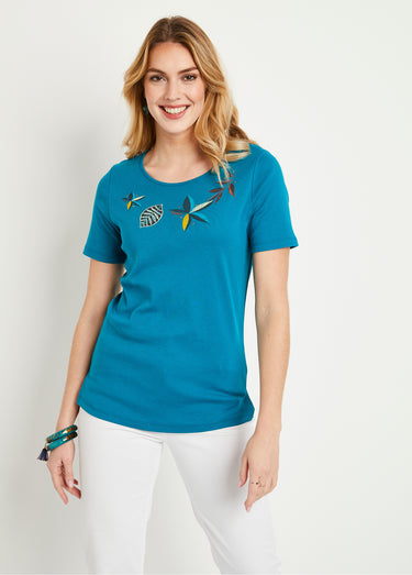 T-shirt droit long manches courtes Aqua