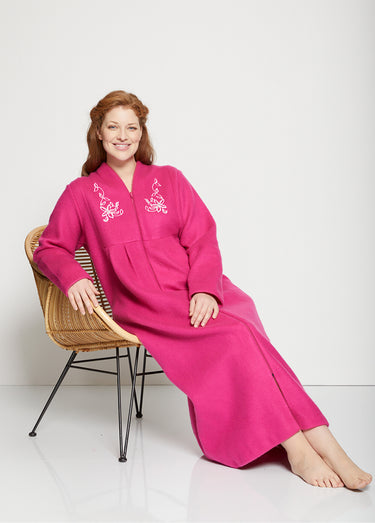 Robe de chambre zippée et brodée Fuschia