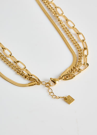 Collier 3 rangs fantaisie en acier inox Dore