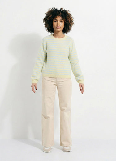 Pull rayé avec laine, dos boutonné Bleu/Jaune