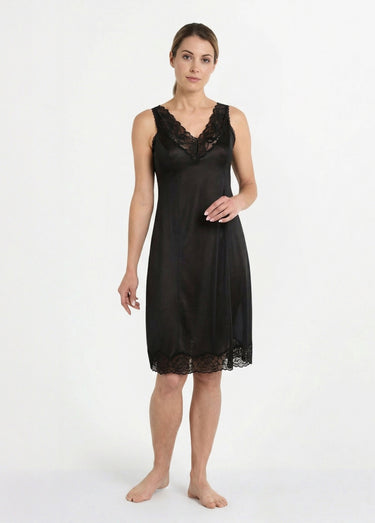 Fond de robe satiné antistatique et dentelle Noir