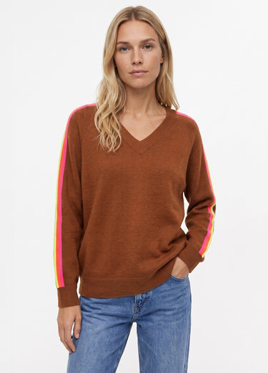 Pull col V manches lignes multicolores Camel