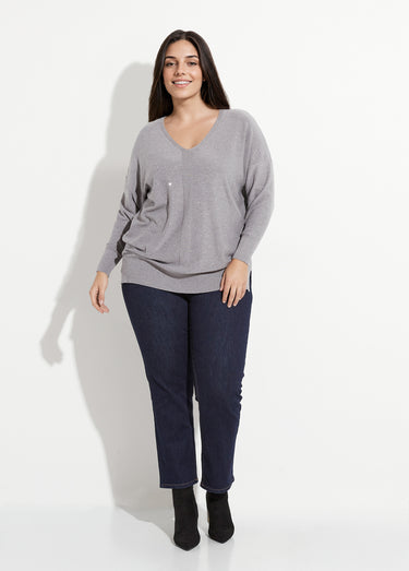 Pull maille fine jauge avec mini sequins Gris