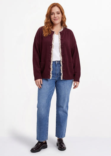 Gilet maille et détails plissés animalier Bordeaux