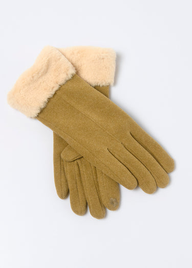 Gants chauds bord fourrure Beige