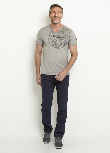 T-shirt petit col V avec détails used Gris