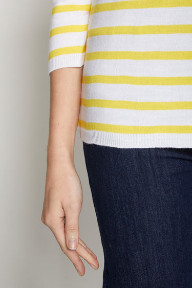 Pull rayé avec maille ajourée col rond Raye Jaune