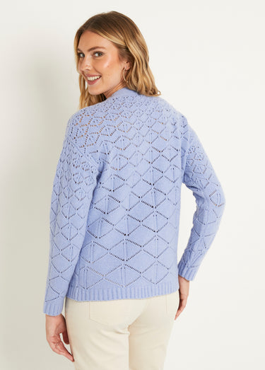 Gilet court ajouré col V boutonné uni Bleu