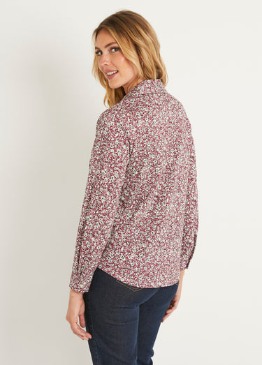Chemisier droit coton fleuri boutonné Bordeaux