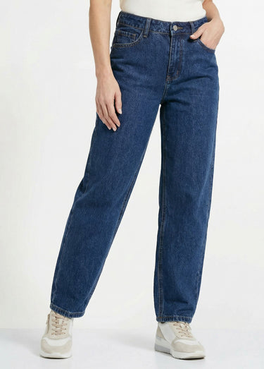 Jean cropped coupe balloon, bas resserré Bleu denim