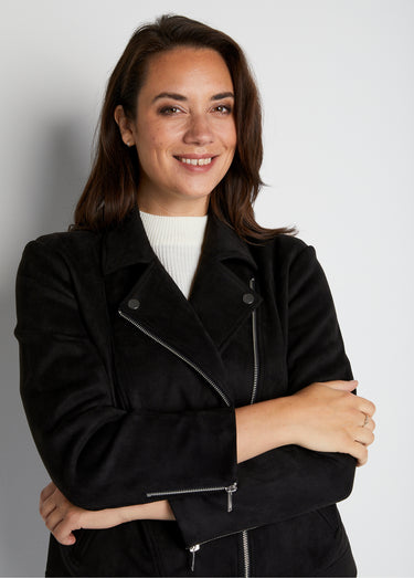 Blouson zippé court tissu suédé Noir