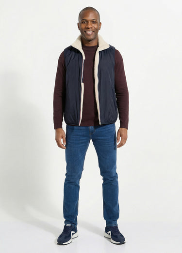Blouson sans manches déperlant fourré Marine/Ecru