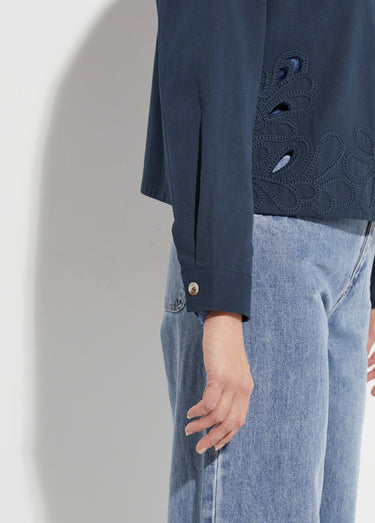 Veste courte en denim, détails ajourés Marine