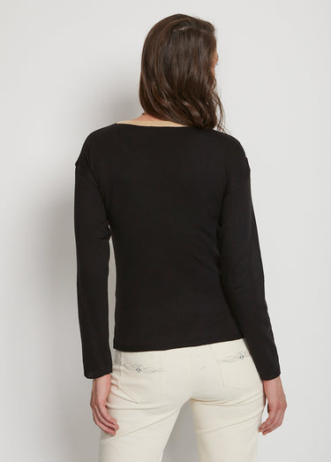 Pull court jacquard strassé col rond Noir/Beige
