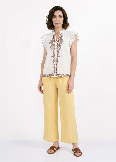 Blouse à sequins et broderies et volants Blanc