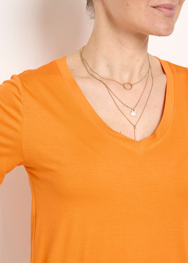 T-shirt fluide col V manches courtes Orange