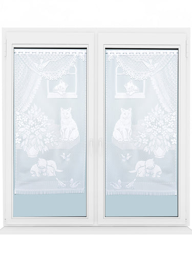 Paire de vitrages droits dentelle chats Blanc