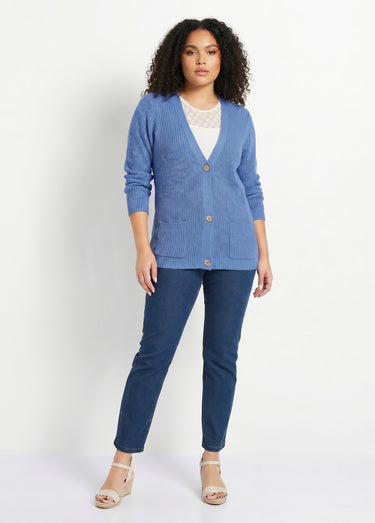 Gilet long boutonné brillant manches longues Bleu