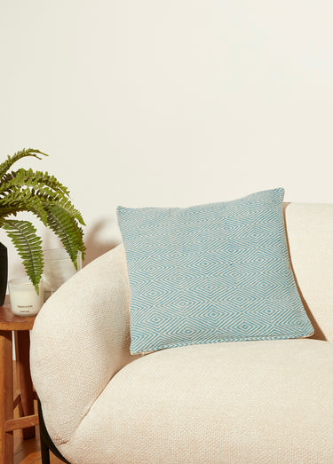 Housse coussin tissée 50x50cm, losanges Bleu / Beige