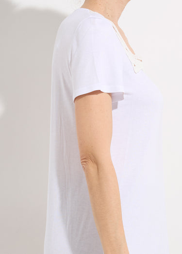 T-shirt long évasé col carré effet brodé Blanc
