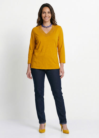 T-shirt manches 3/4 coton et macramé Miel