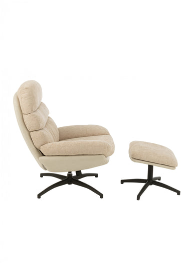Fauteuil relax tissu + repose pieds 1BC Beige/Noir