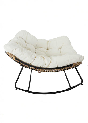 Fauteuil à bascule en métal et rotin Beige