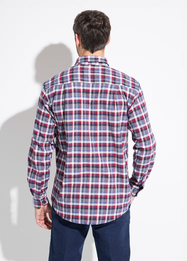Chemise flanelle extensible carreaux manches longues Bordeaux
