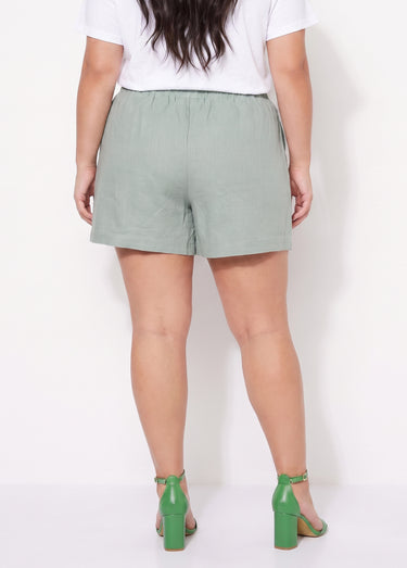 Short large élastiqué avec lin Vert