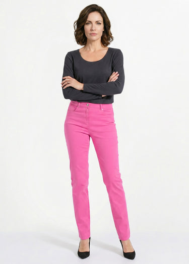 Pantalon droit 5 poches coton stretch Rose Magenta