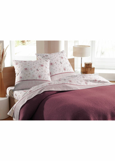 Parure fleurs drap(s) + taie(s) oreiller Imprime Prune