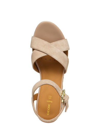 Sandales compensées cuir brides croisées Naturel Fonce