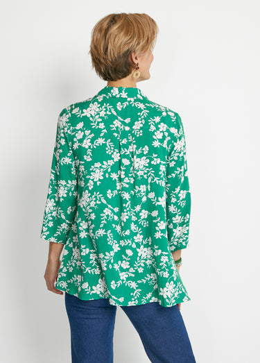 Chemisier imprimé manches 3/4 dos plus long Vert/Blanc