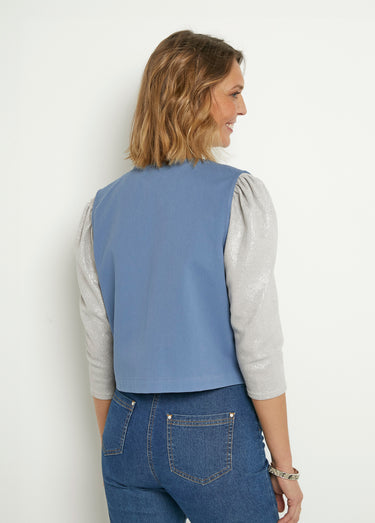 Gilet sans manches brodé style scandinave Bleu