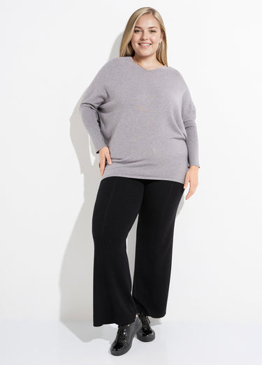 Pull maille fine jauge épaules descendues Gris