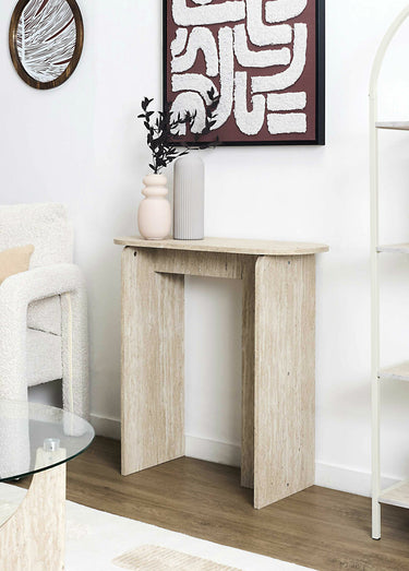 Console design, effet pierre travertin Blanc/Beige