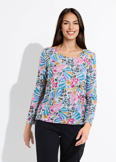 T-shirt chaud imprimé col rond manches longues Gris/Rose