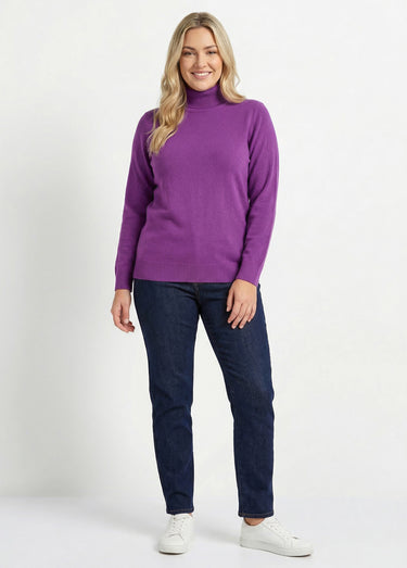 Pull doux col roulé manches longues Violet