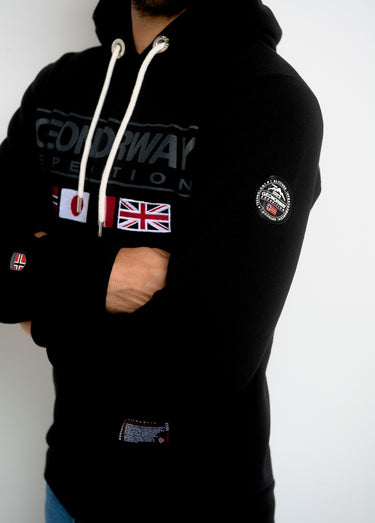 Sweat à capuche drapeaux poche kangourou Noir