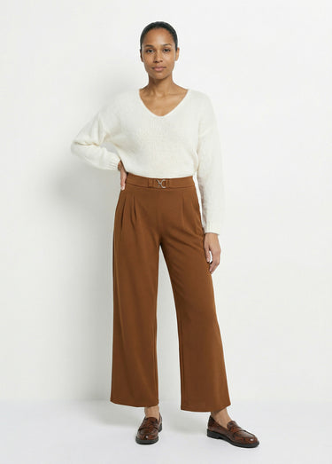 Pantalon large maille détail chic métal Tabac