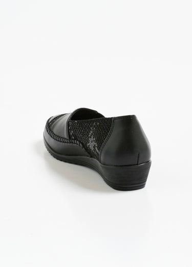 Mocassins multimatière confort compensés Noir