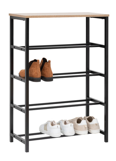 Range chaussures 4 niveaux forme console Bois / Noir