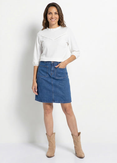 T-shirt blanc col montant volanté maille gaufrée Blanc