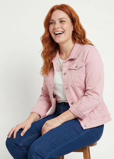 Veste en jean coupe droite stretch Rose