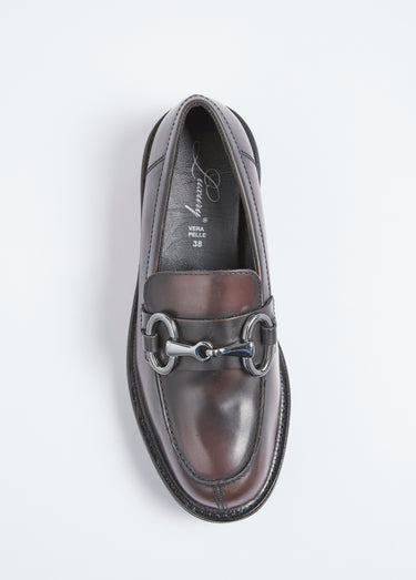 Mocassins cuir mors métal et semelle crantée Marron Fonce