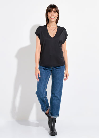 T-shirt fluide manches courtes porté loose Noir