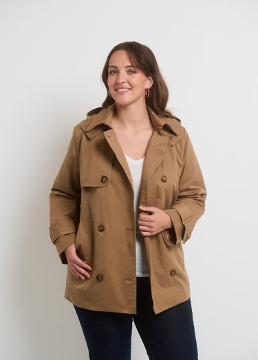 Trench à capuche double boutonnage Beige